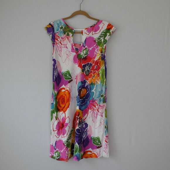 VTG Jams World Size Small "Lille" Floral Hawaiian Print Mini Dress Cap Sleeve - Picture 5 of 8
